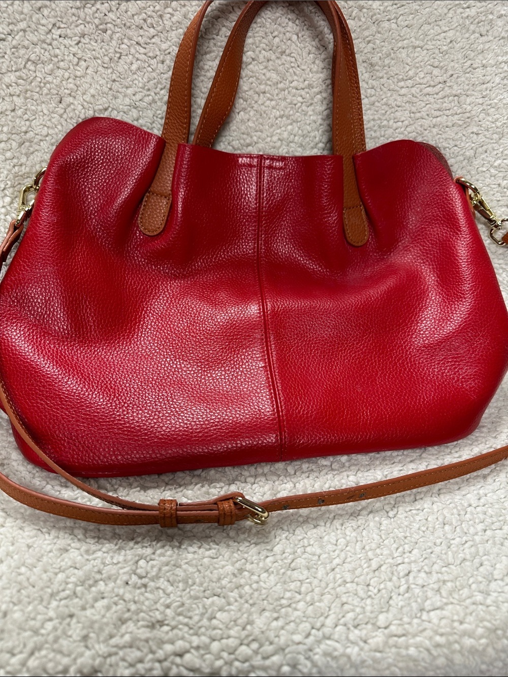 RED Genuine Leather  Commuter Handbag Tote Shoulder Crossbody, Removable Insert